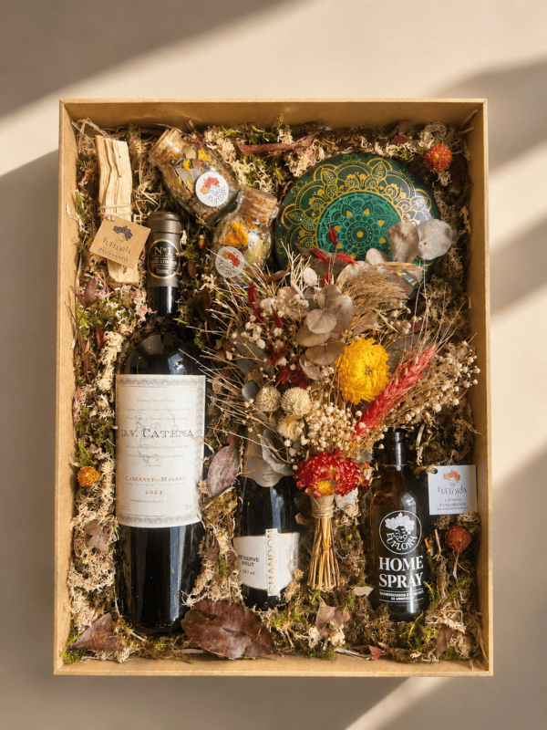 caixa de presente de luxo completa Caixa Afetiva Zínia com vinho Chandon Vela Cores da Turquia Home Spray banhos de ervas e Palo Santo