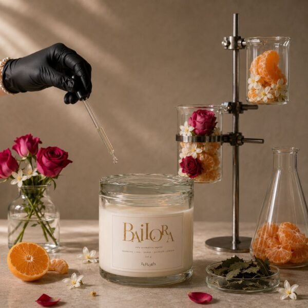 Bailora é uma vela aromática vegetal de 250 g com mandarina, rosa, jasmim, patchouli e almíscar. Um perfume floral sofisticado para transformar o ambiente com presença e elegância.