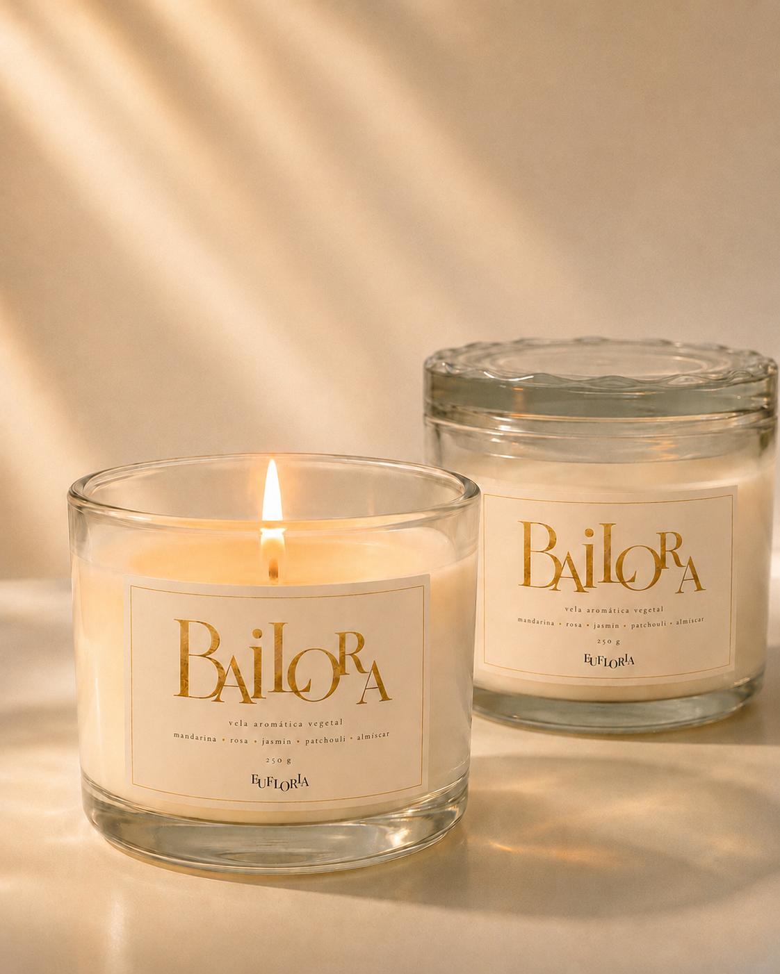 Vela aromática Bailora da Eufloria em composição de lançamento com duas peças