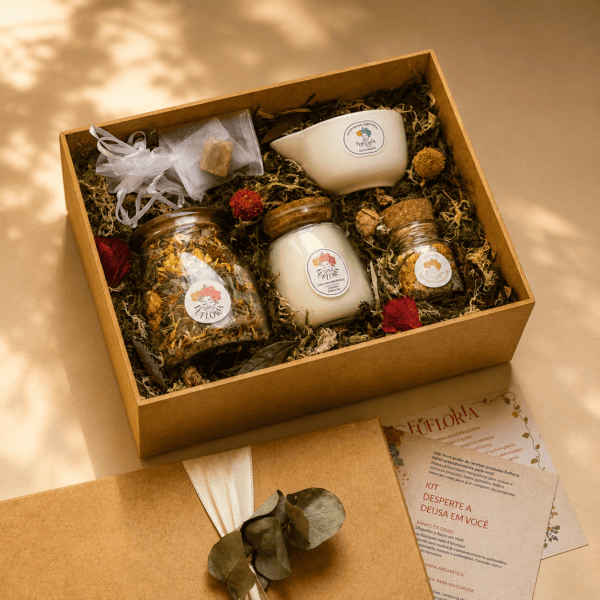 kit de autocuidado Desperte a Deusa em Você com banho de ervas escalda-pés vela aromática vela de massagem e Pedra da Lua