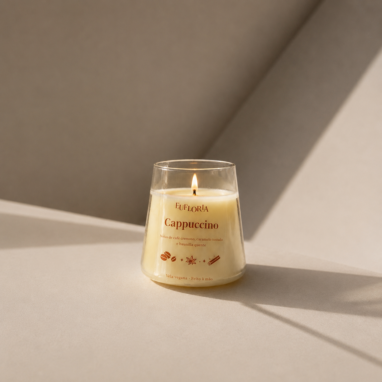vela de inverno Cappuccino 200 g artesanal com cera vegetal de coco e pavio de algodão