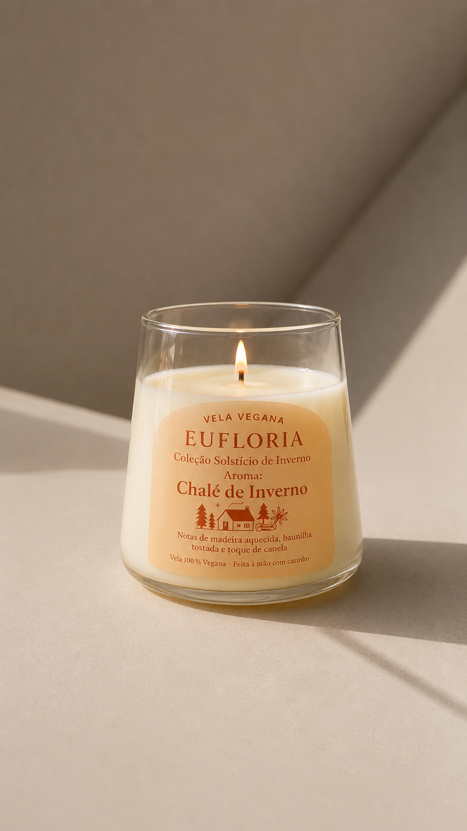 vela de inverno Chalé de Inverno 200 g artesanal com aroma amadeirado e pavio de algodão