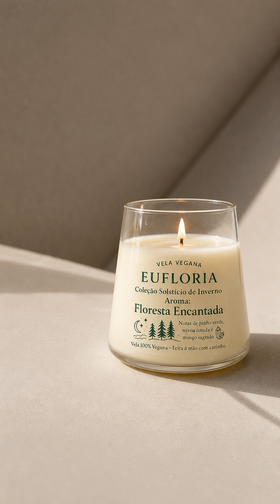 vela de inverno Floresta Encantada 200 g artesanal com aroma verde amadeirado e pavio de algodão